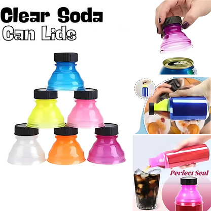 6 multi-colored lids for soda, beer and beverage cans.